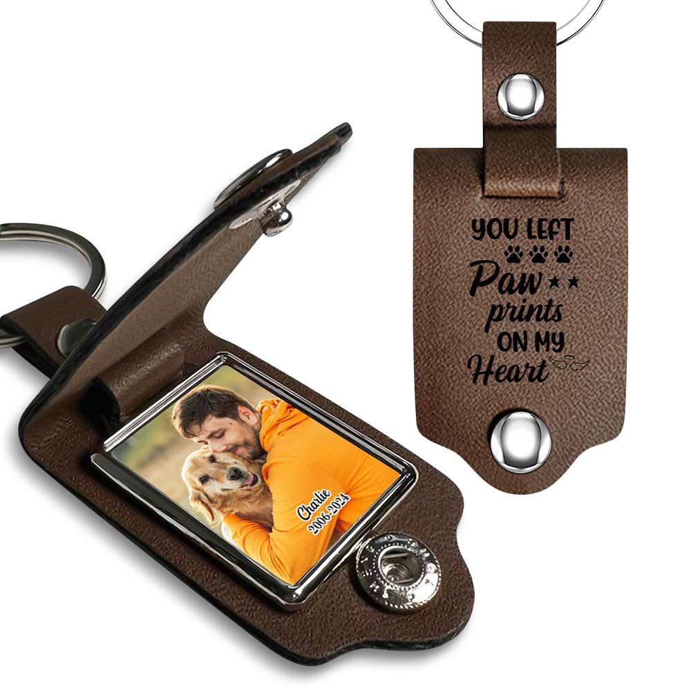 Personalized Gift For Dog Lovers You Left Paw Prints On My Heart Leather Photo Keychain 31530 Primary Mockup