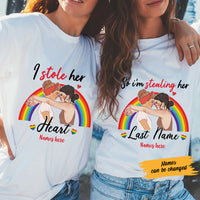 Personalized I Stole Her Heart LGBT Lesbian Couple T Shirt SB161 67O57 thumb 1