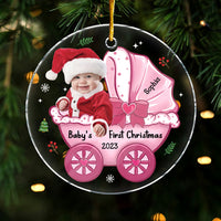 Personalized Photo Baby's First Christmas Baby Carriage Circle Ornament 30314 thumb 1