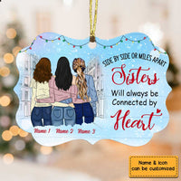 Personalized Sisters Connected By Heart MDF Benelux Ornament NB92 29O36 thumb 1