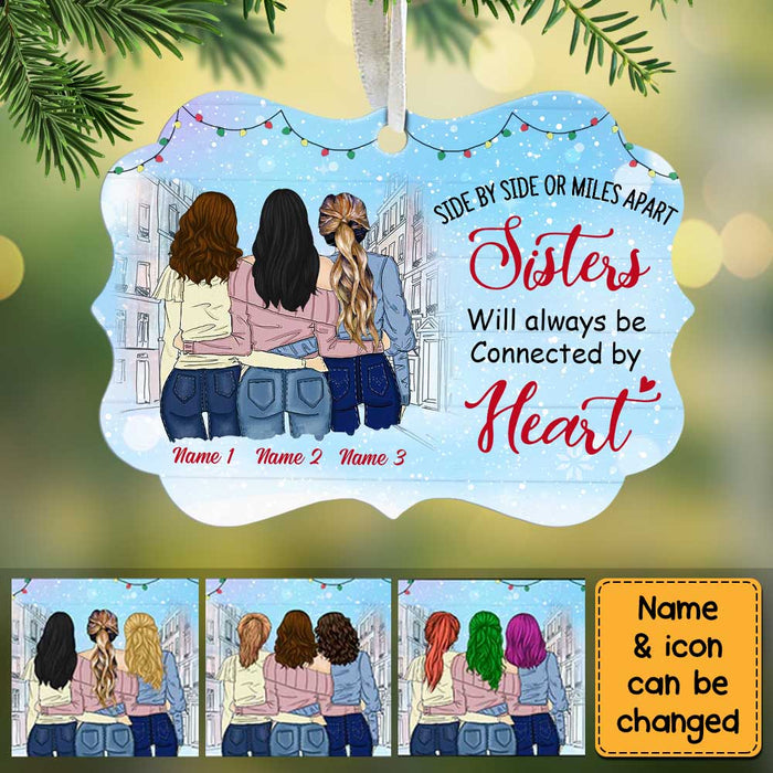 Personalized Sisters Connected By Heart MDF Benelux Ornament NB92 29O36 1