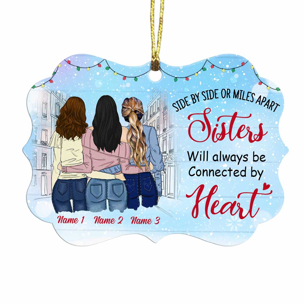 Personalized Sisters Connected By Heart MDF Benelux Ornament NB92 29O36