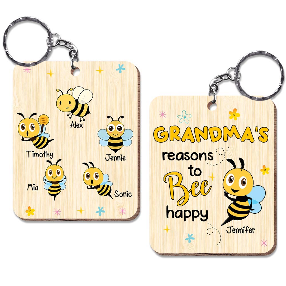 Personalized Grandma Reasons To Be Happy Wood Keychain 24553