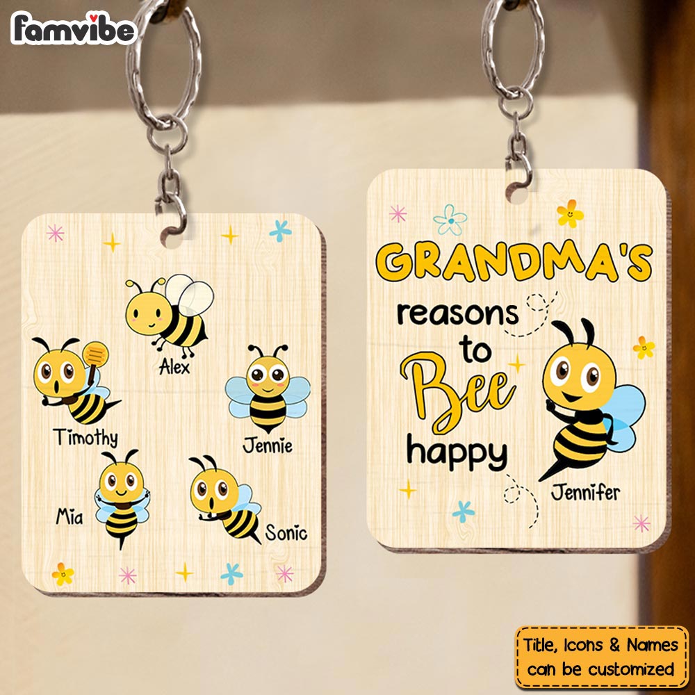 Personalized Grandma Reasons To Be Happy Wood Keychain 24553