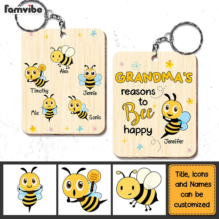 Personalized Grandma Reasons To Be Happy Wood Keychain 24553 1