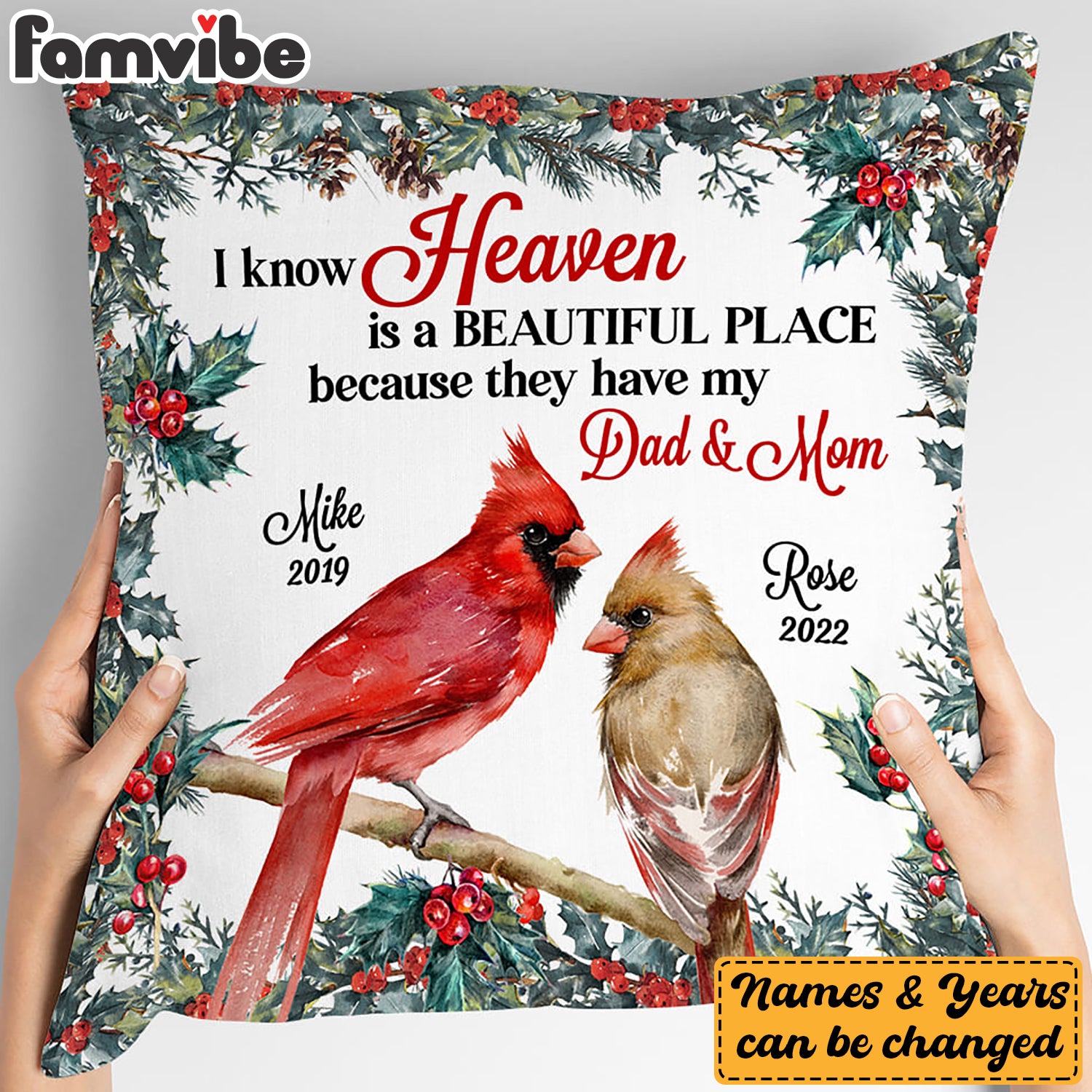 Personalized Heaven Is A Beautiful Place For Loss Of Mom Dad Memorial Pillow NB306 36O53 Primary Mockup