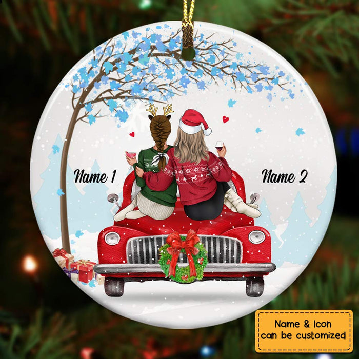 Personalied Friends Sister Red Truck Christmas Circle Ornament OB71 87O57 1