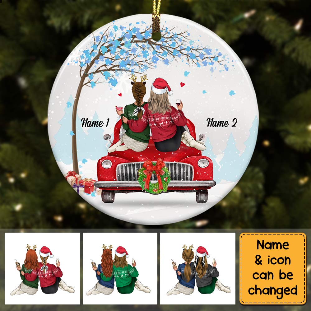 Personalied Friends Sister Red Truck Christmas Circle Ornament OB71 87O57