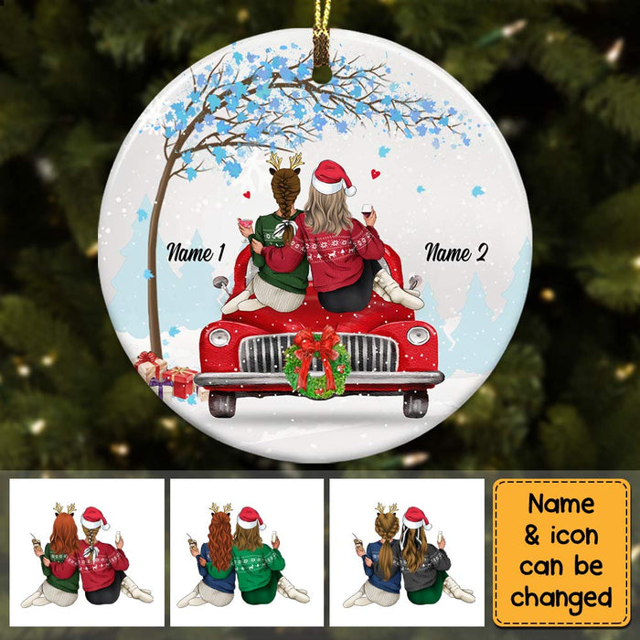 Personalied Friends Sister Red Truck Christmas Circle Ornament OB71 87O57 1