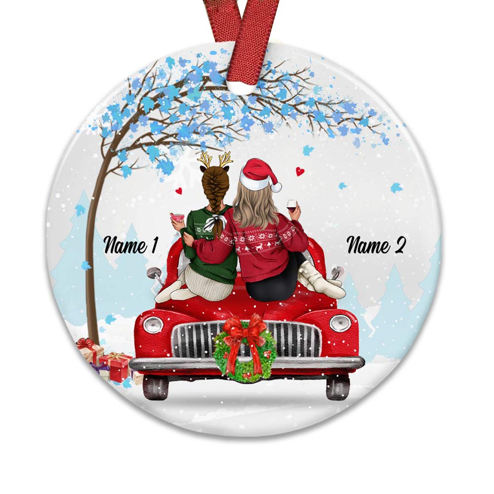 Personalied Friends Sister Red Truck Christmas Circle Ornament OB71 87O57