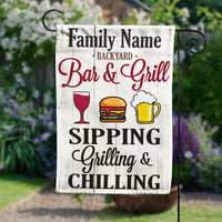 Personalized Family Backyard Patio Grilling & Chilling Flag JL35 85O58 thumb 1