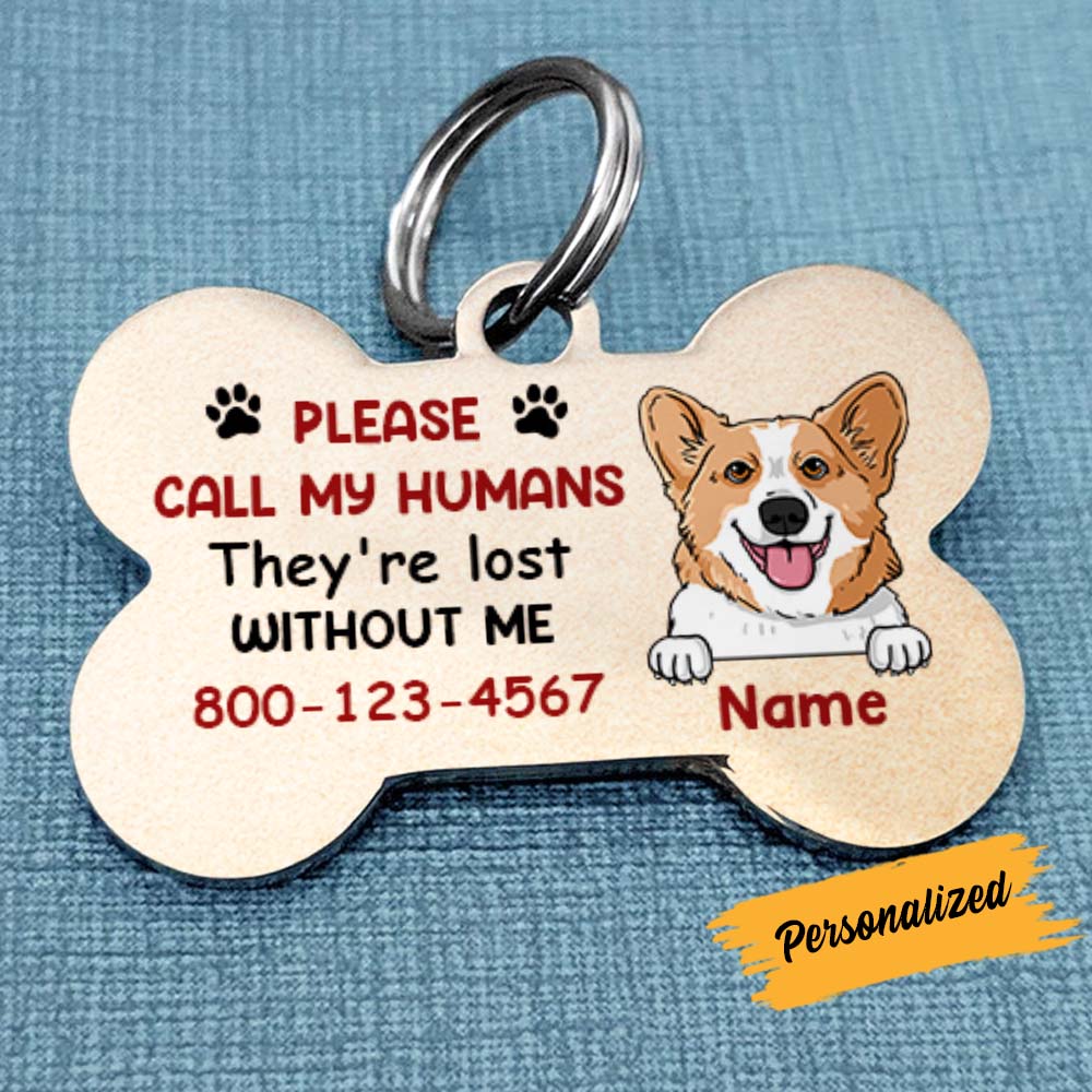 Personalized Dog Mom Call My Humans Bone Pet Tag NB51 95O58