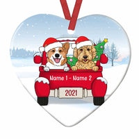 Personalized Dog Christmas Red Truck Heart Ornament AG313 81O34 thumb 1