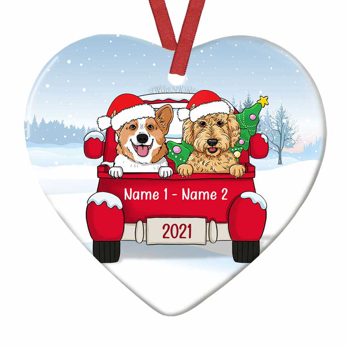 Personalized Dog Christmas Red Truck Heart Ornament AG313 81O34 1