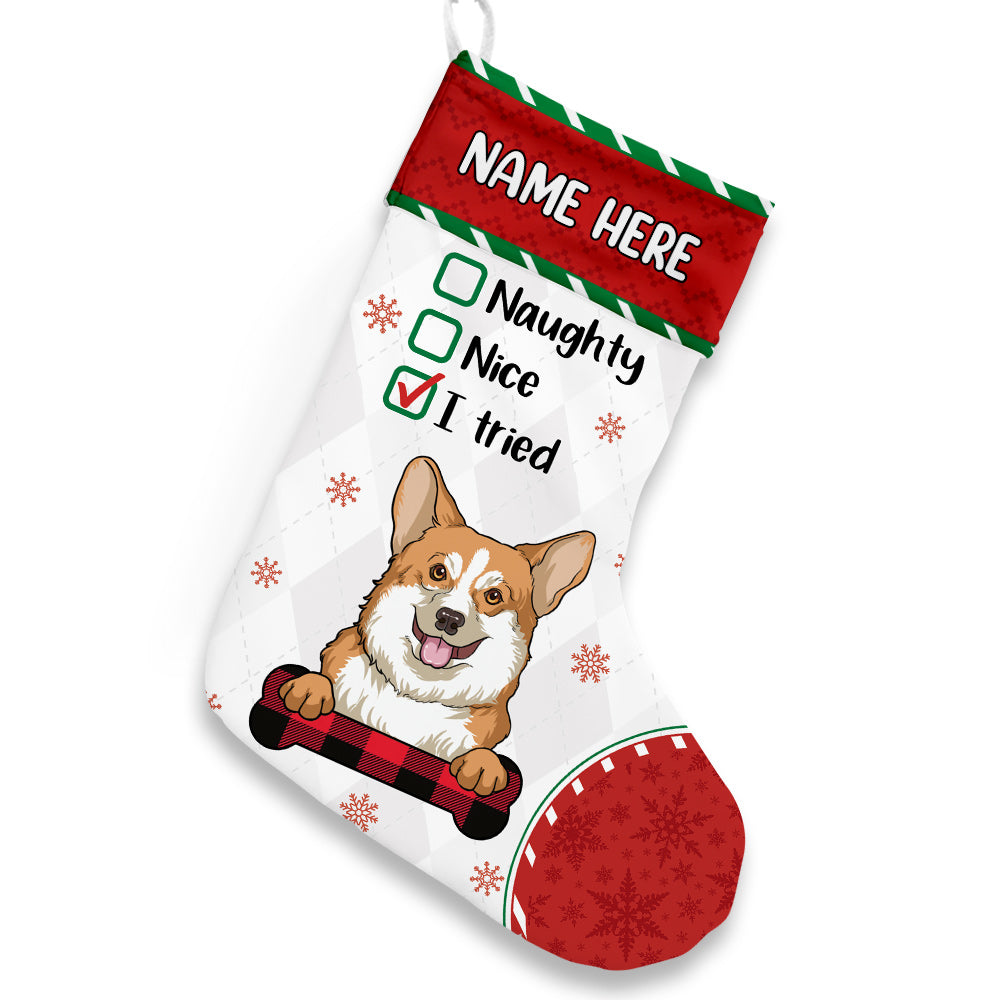 Personalized Dog Nice Naughty Christmas Stocking OB51 95O36