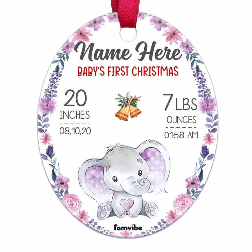 Personalized Elephant Baby First Christmas Oval Ornament AG186 73O58