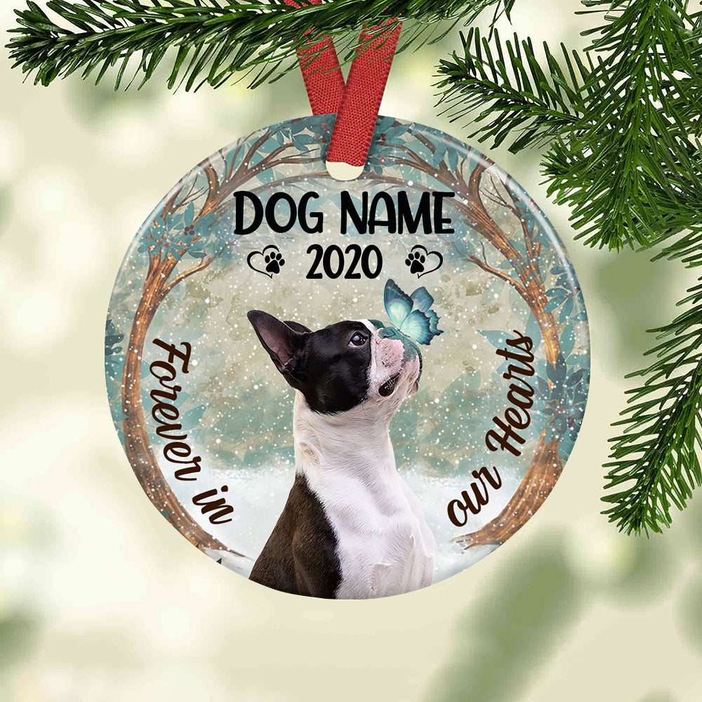 Personalized Forever In Our Hearts Boston Terrier Dog Memorial  Ornament OB81 73O36