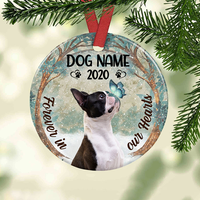 Personalized Forever In Our Hearts Boston Terrier Dog Memorial  Ornament OB81 73O36 1