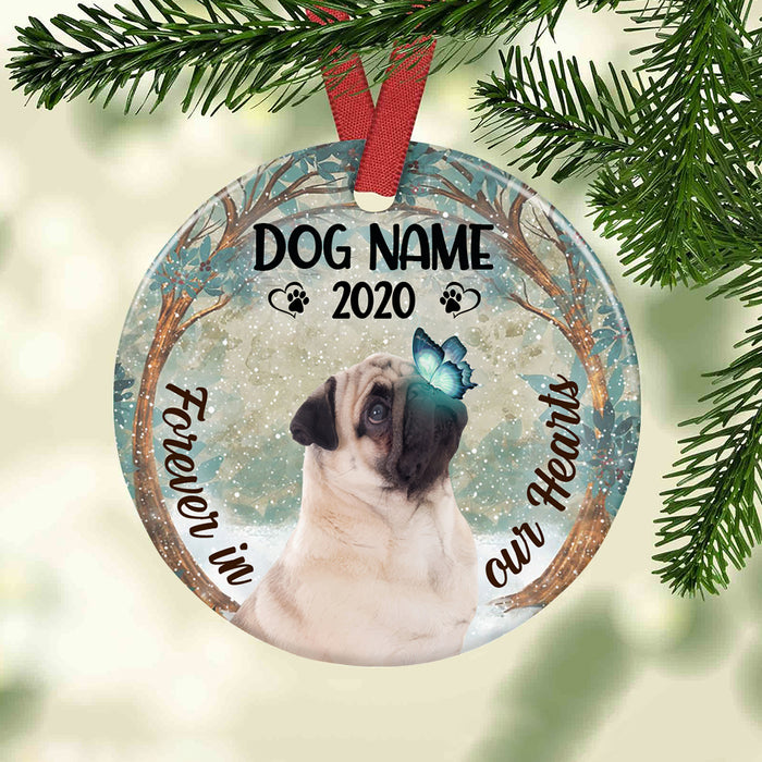 Personalized Forever In Our Hearts Pug Dog Memorial  Ornament OB223 73O36 1