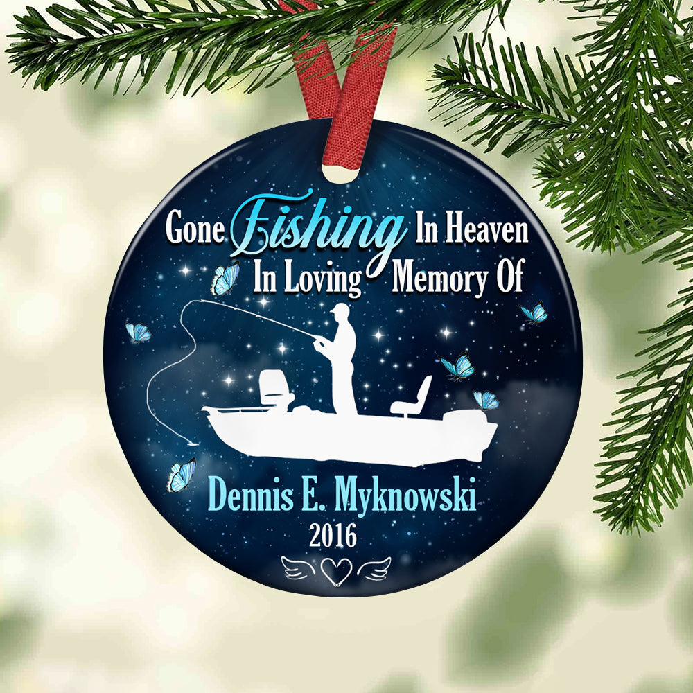 Personalized Gone Fishing In Heaven Memorial Dad Ornament OB292