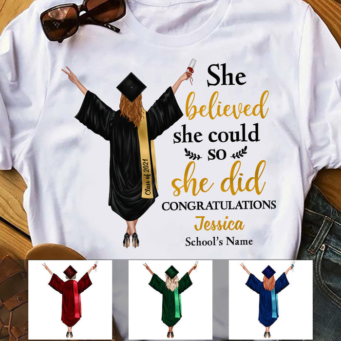 Personalized 'She Did It' Graduation Shirt - Gift for Daughter & Granddaughter 1