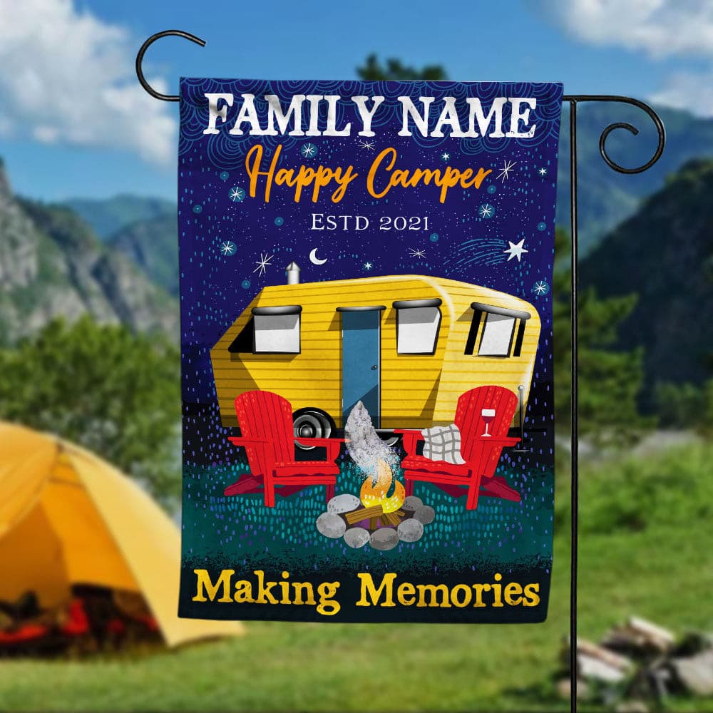 Personalized Happy Camper Camping Garden Flag JN252 81O53