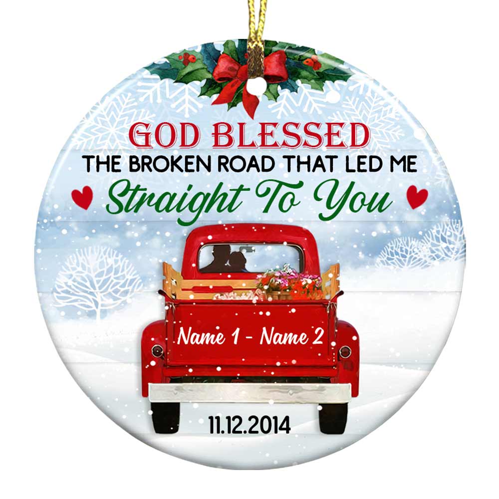 Personalized Love Couple Red Truck Christmas Circle Ornament SB62 87O47