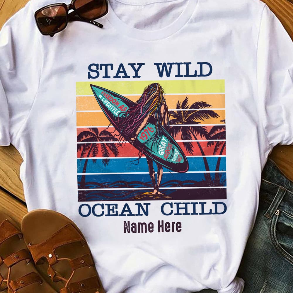 Personalized Surfing Ocean Child White T Shirt JN152 81O36