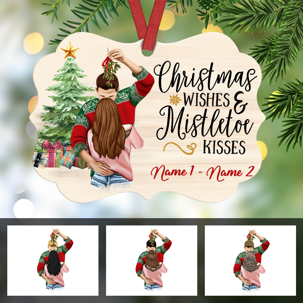 Personalized Christmas Wishes Mistletoe Kisses Couple MDF Benelux Ornament NB95 85O60