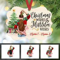 Personalized Christmas Wishes Mistletoe Kisses Couple MDF Benelux Ornament NB95 85O60 thumb 1