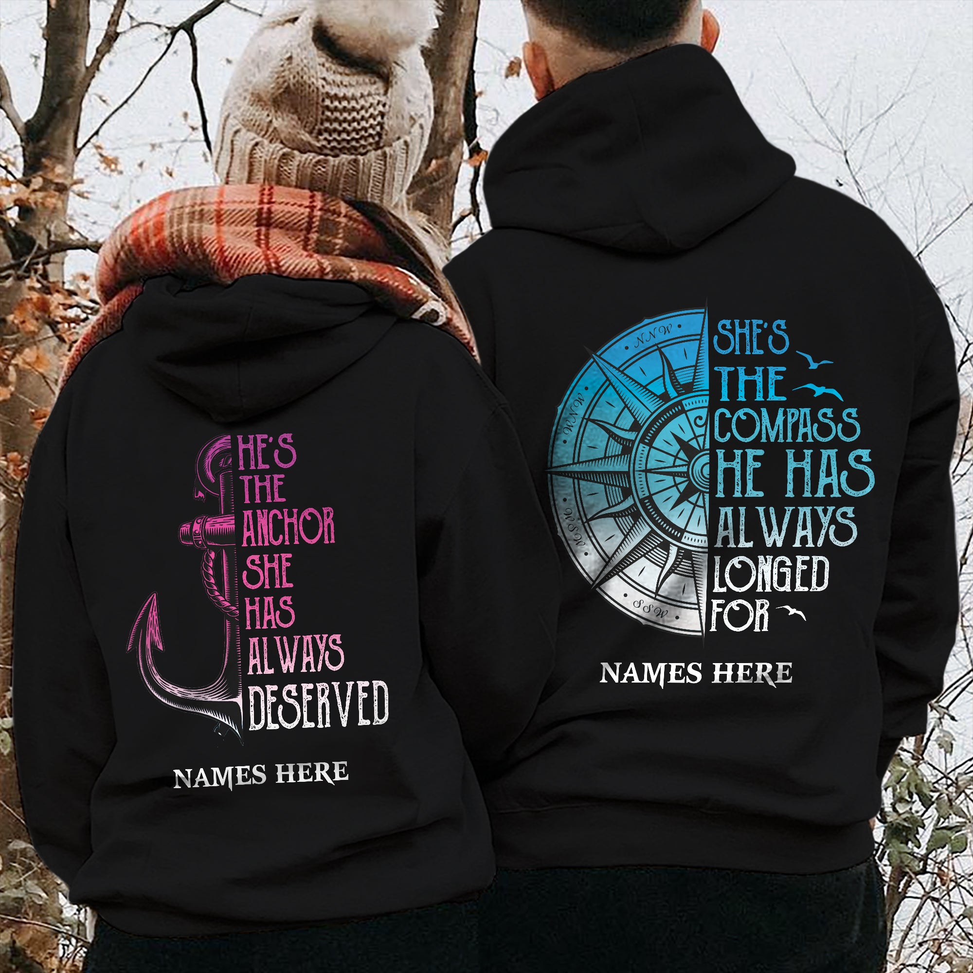 Personalized Compass Anchor Love Couple Pullover Hoodie SB212 85O57