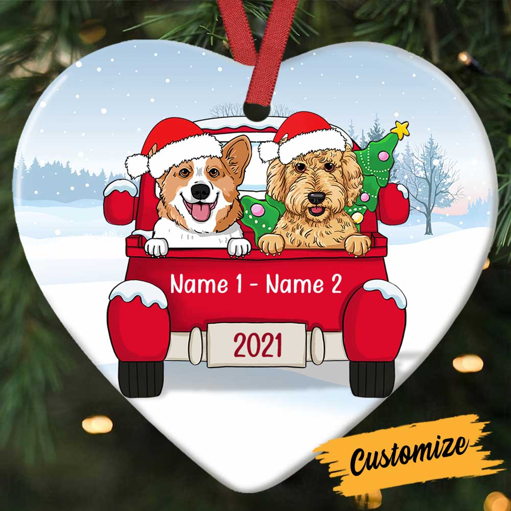 Personalized Dog Christmas Red Truck Heart Ornament AG313 81O34