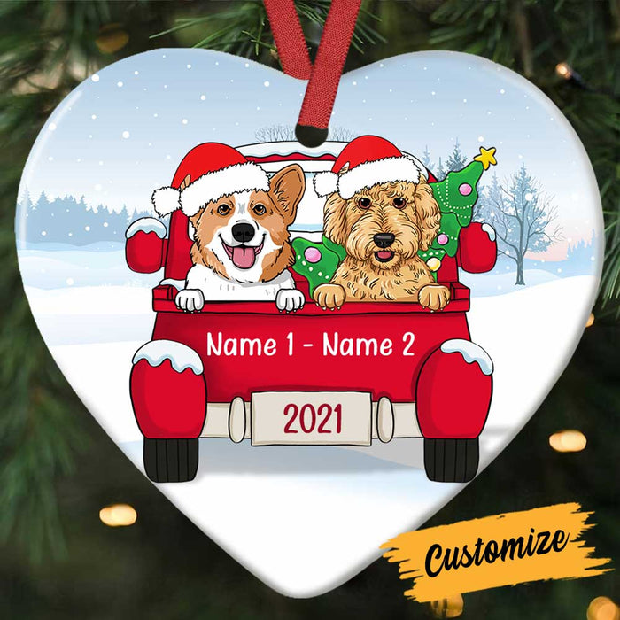 Personalized Dog Christmas Red Truck Heart Ornament AG313 81O34 1