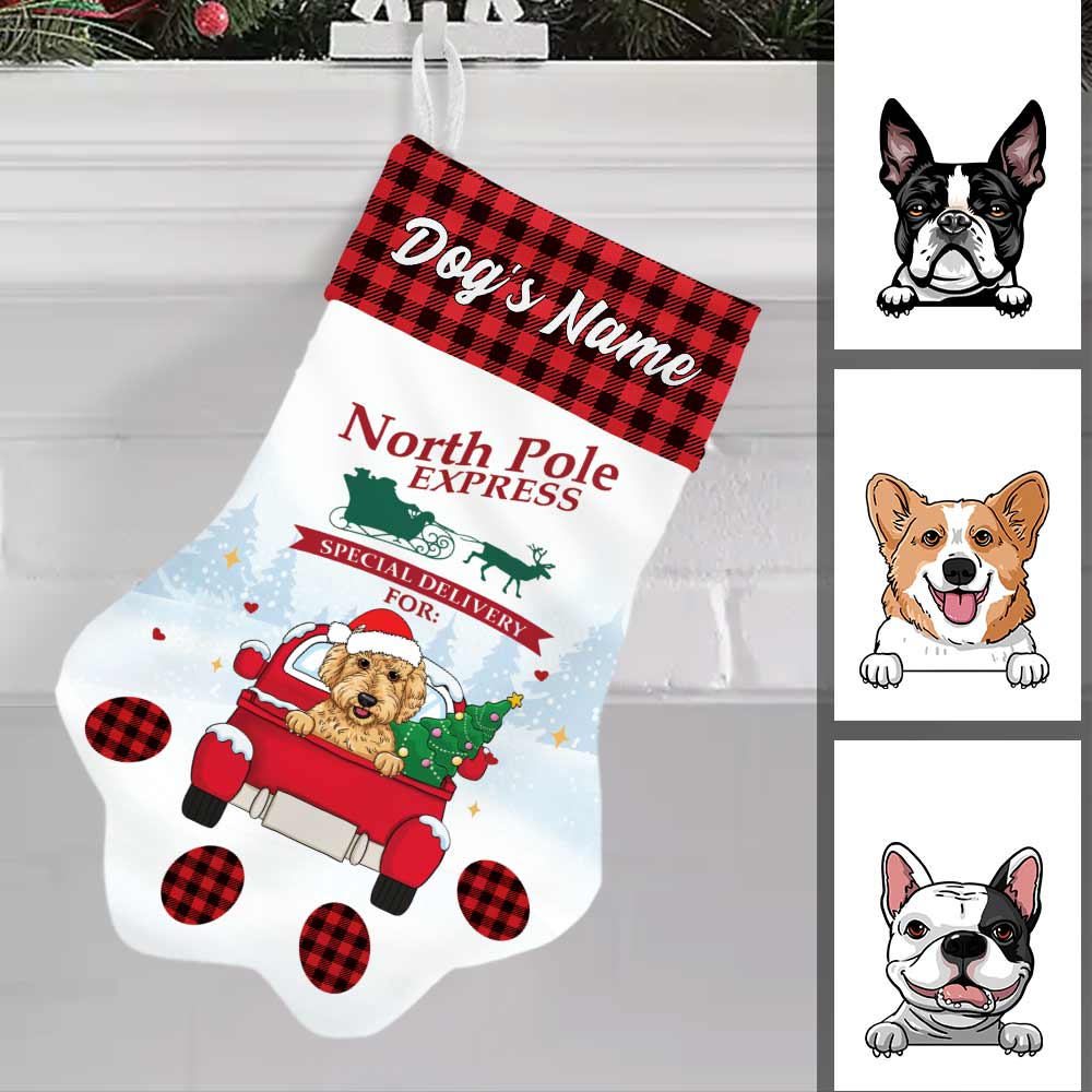 Personalized Dog Red Truck Christmas Paw Stocking SB154 87O57