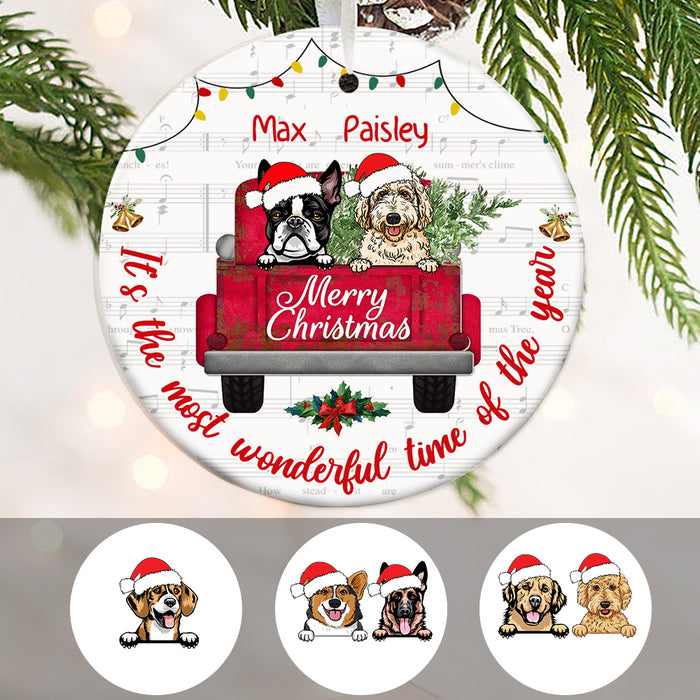 Personalized Dog  Red Truck Christmas The Most Wonderful Time  Ornament OB22 87O34 1