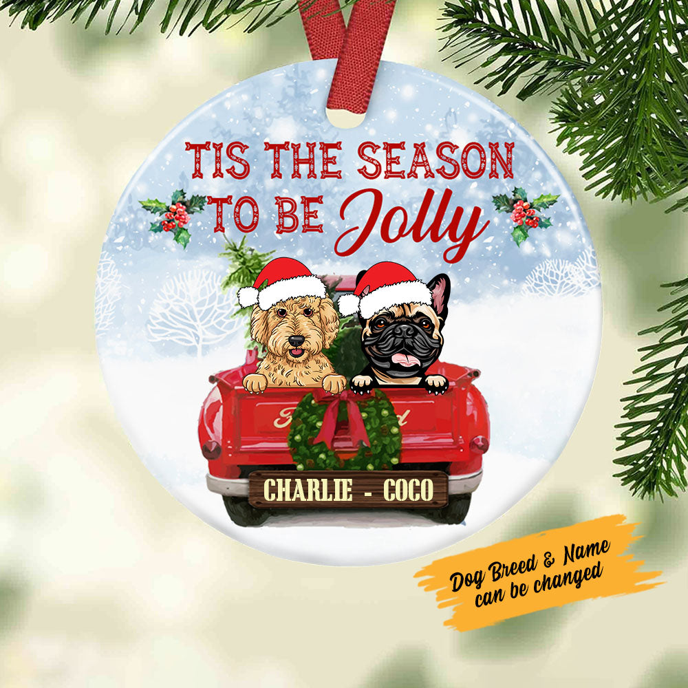 Personalized Dog Red Truck Jolly Christmas  Ornament SOB191 87O58