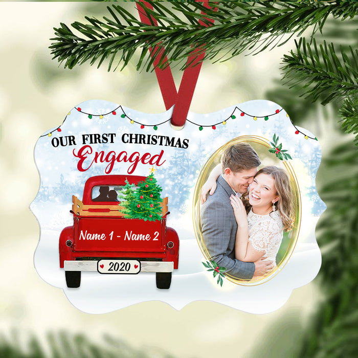 Personalized Our First Christmas Engaged Red Truck  MDF Benelux Ornament NB91 73O36 1
