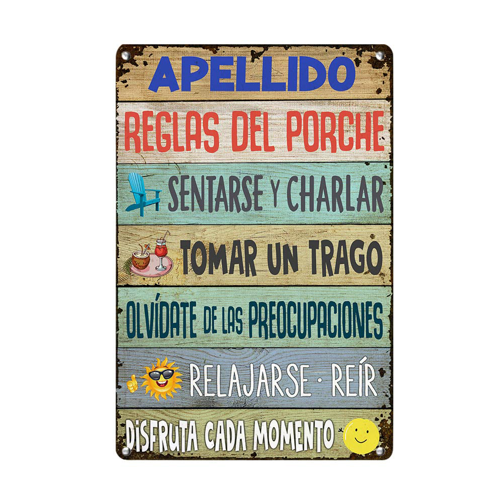 Personalized Family Porch Rule Spanish Metal Sign DB312 81O36