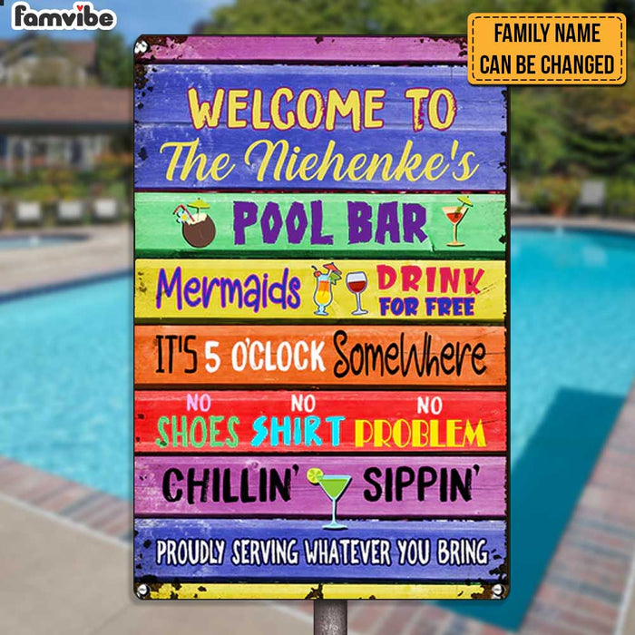 Personalized Family Pool Bar Rules Outdoor Metal Sign JR145 85O24 1
