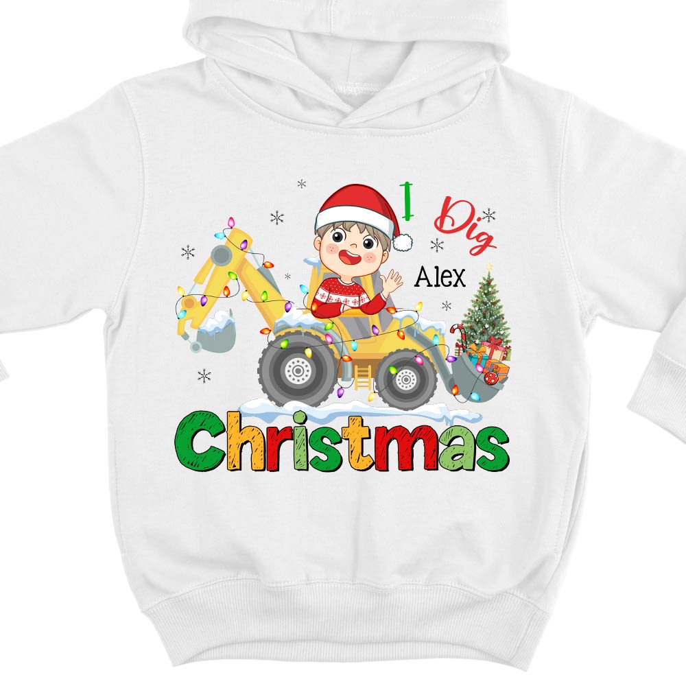 Personalized Gift For Grandson I Dig Christmas Kid T Shirt - Kid Hoodie - Kid Sweatshirt 30373 Mockup White