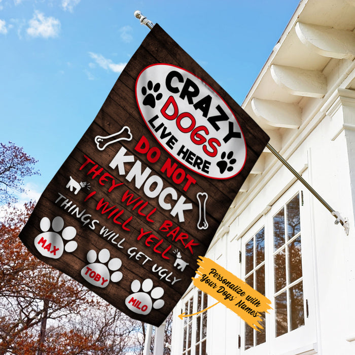 Personalized Crazy Dogs Live Here Garden Flag JL68 65O36 1