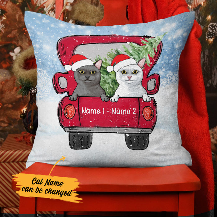 Personalized Cat Red Truck Christmas Pillow OB202 81O34 1
