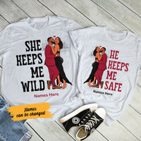 Personalized Keeps Me Safe And Wild BWA Couple T Shirt SB102 67O53 thumb 1