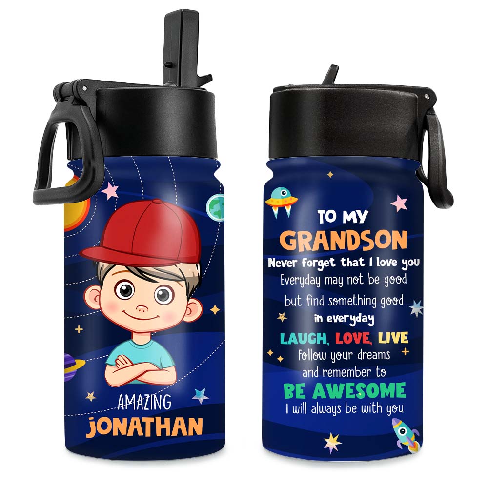 Personalized Gift For Amazing Grandson Outer Space- Kid Water Bottle Kids Water Bottle 31265 Primary Mockup