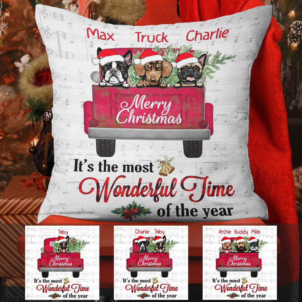 Personalized Dog  Red Truck Christmas The Most Wonderful Time  Pillow OB22 87O34