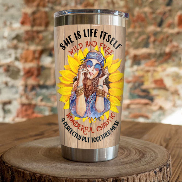Personalized Hippie Girl Sunflower Steel Tumbler JN182 67O58 1