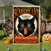 Scaredy Black Cat No Treats Just Tricks Halloween Flag AG141 87O53 thumb 1