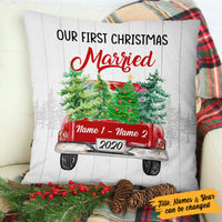 Personalized Couple First Christmas Red Truck  Pillow OB134 81O53 (Insert Included) thumb 1