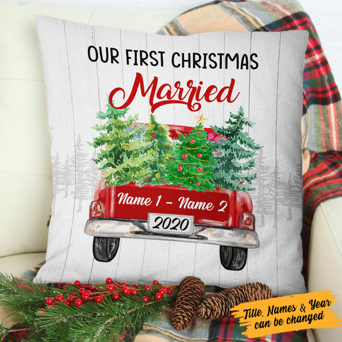 Personalized Couple First Christmas Red Truck  Pillow OB134 81O53 (Insert Included) 1
