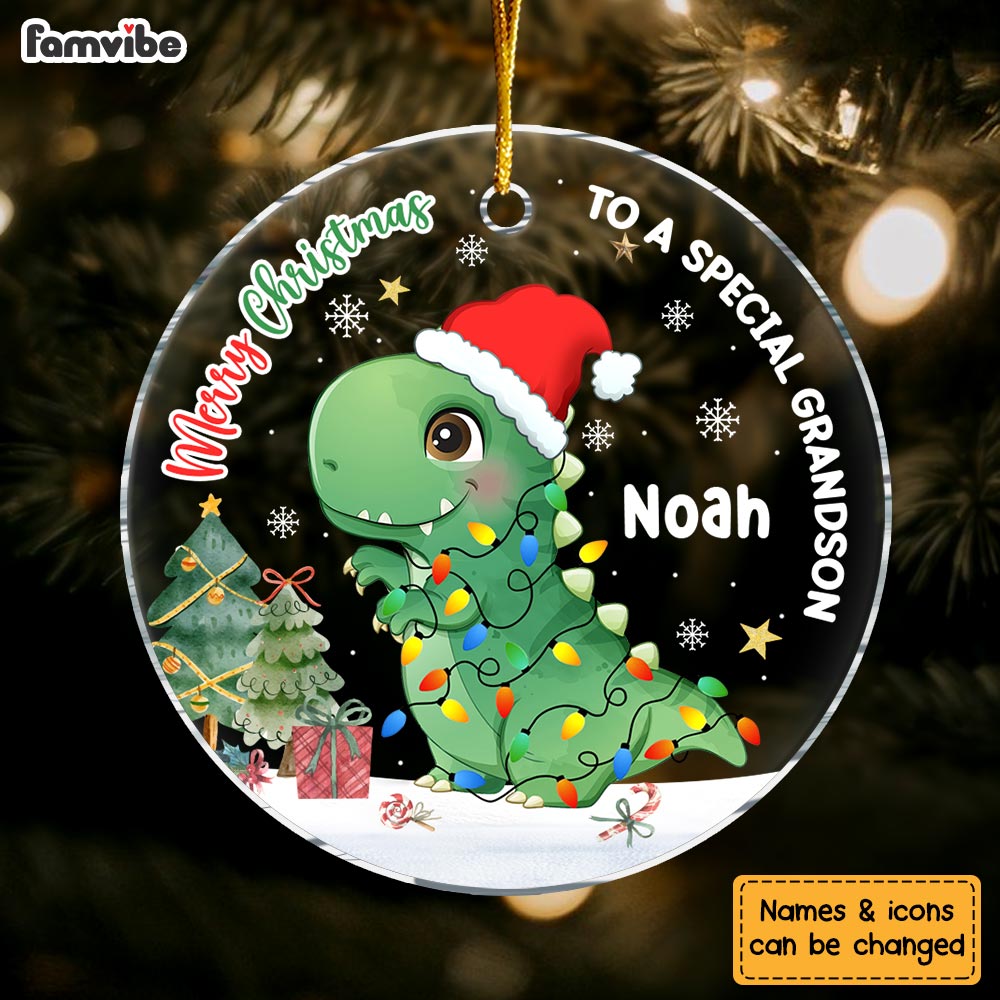 Personalized Christmas Gift For Grandson Dinosaur Merry Christmas Circle Ornament 30378 Primary Mockup